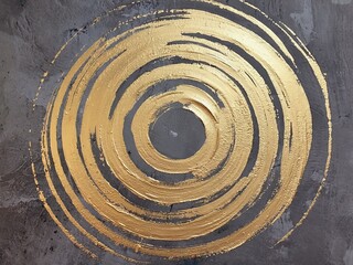 Intricate abstract portrait featuring golden circles against a textured gray background