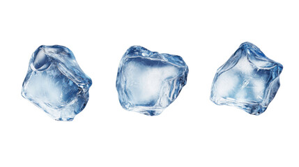 Fototapeta premium Set of Ice Cubes Isolated on Transparent White Background for Refreshing Drinks, Cooling Concepts, and Beverage Illustrations