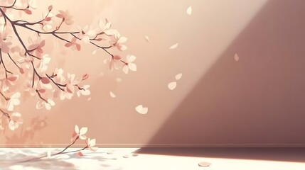 Sunlit room, blossoms fall gently