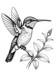Obraz premium Little hummingbird bird sketch hand drawn Vector Exotic birds