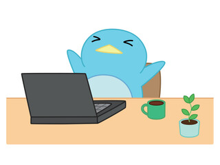 仕事が終わって伸びをするペンギン　主線あり