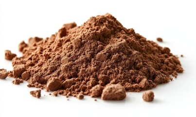 A portion of whey protein powder placed on a white background