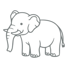 Illustration of a charming elephant with large ears and tusks outlined in gray on a white background