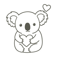 Naklejka premium Cute koala bear holding a heart with a small heart floating above its head in a cartoon style drawing