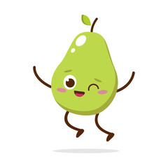 Cute Smiling Green Avocado Character. Kawaii Green Fruit Mascot Style Vector. Cute vector character set in various action emotions. Collection symbols isolated on a white background