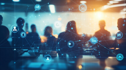 Diverse Team Collaborating in a Modern Office Space with Subtle Icons of Teamwork and Cooperation (4)