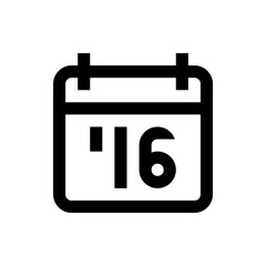 Illustration of a black calendar icon with the number sixteen displayed on the calendar page design element