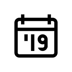 Illustration of a simple black and white calendar icon displaying the year nineteen with rounded edges design