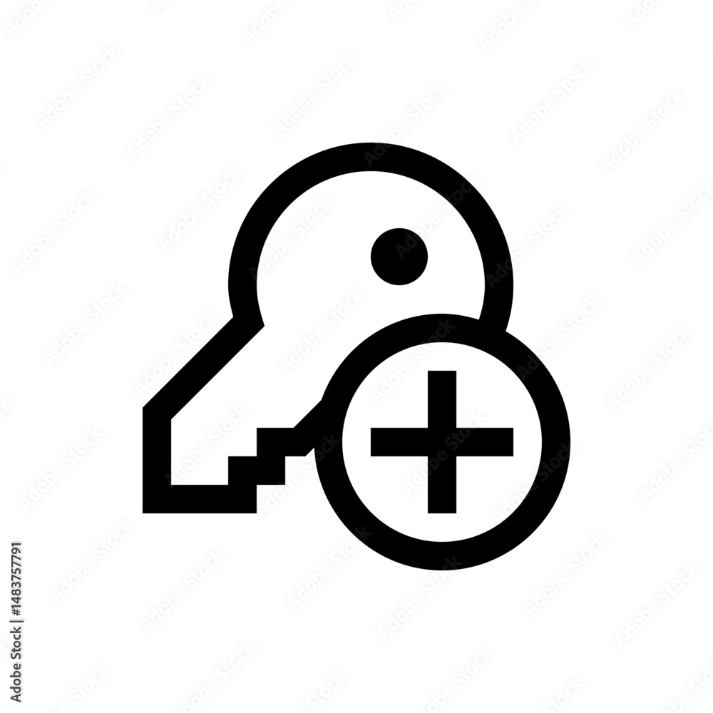 Poster illustration of a key outline with a plus sign inside a circle indicating add new key functionality