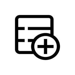 Illustration of a table icon with horizontal lines and a plus sign in a circle on the bottom right corner