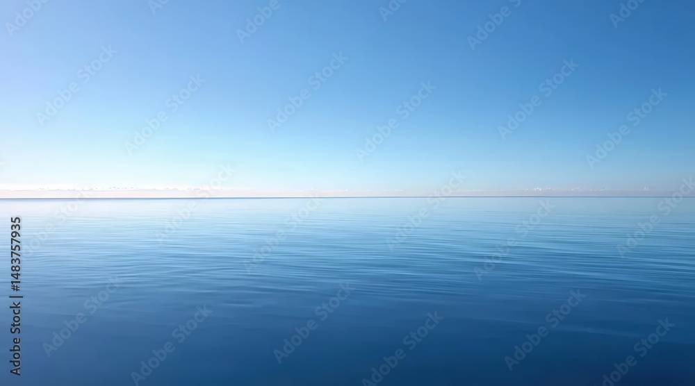 Aufkleber 穏やかな青い海と空の広大な景色と地平線と透明な水と光が降り注ぐ静寂の海洋背景