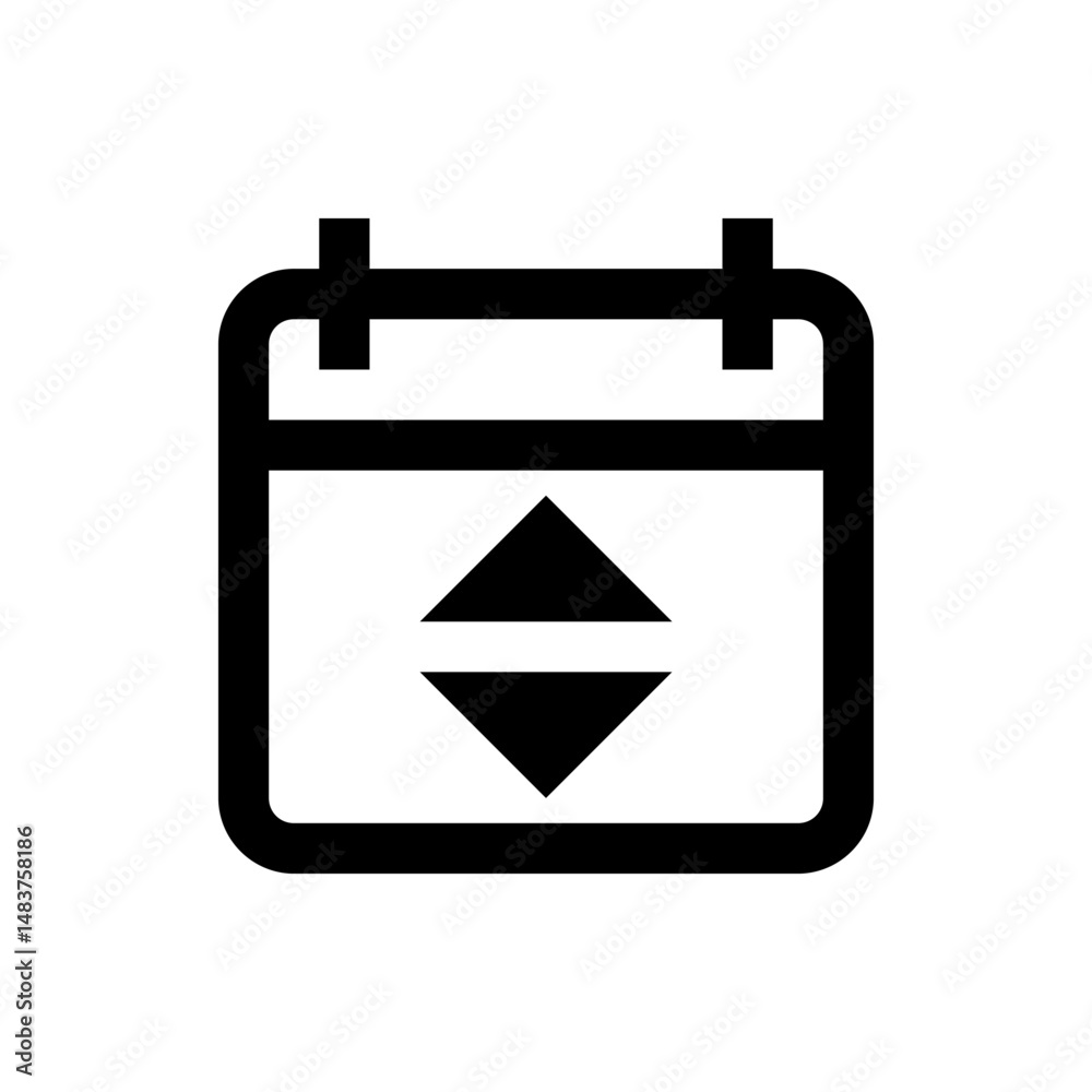 Poster illustration of a calendar icon with up and down arrows indicating scheduling or event management to