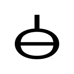 A simple illustration of a circle with a line through the middle and a vertical line extending above it