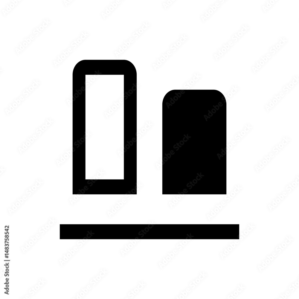 Poster a simple graphic featuring two vertical bars of differing heights and a horizontal line at the botto
