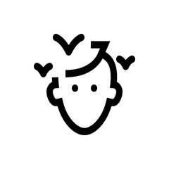 Stylized face with birds flying around the head depicted in black and white minimalist vector illustration