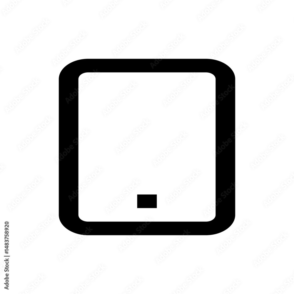 Poster illustration of a simple mobile phone or tablet device with rounded corners and a single square butt