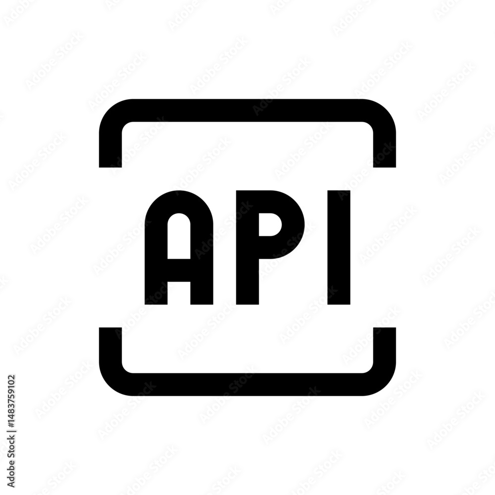 Poster api symbol displayed inside a square bracket with rounded corners in a bold and minimalist style des