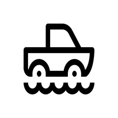 Illustration of a black outline pickup truck driving on water waves in a simple and minimalist style