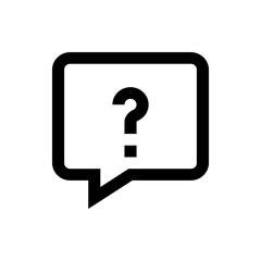 Illustration of a speech bubble with rounded corners containing a question mark in the center symbolising doubt