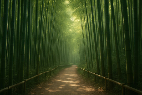 Path winding through bamboo forest.