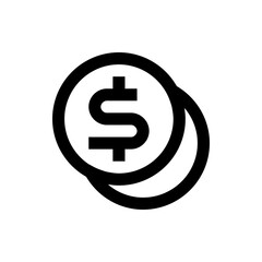 Two overlapping coins with dollar sign in black outline representing finance and currency symbol design