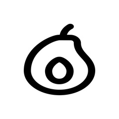 Illustration of a halved avocado with a visible pit in a minimalist black and white line drawing style