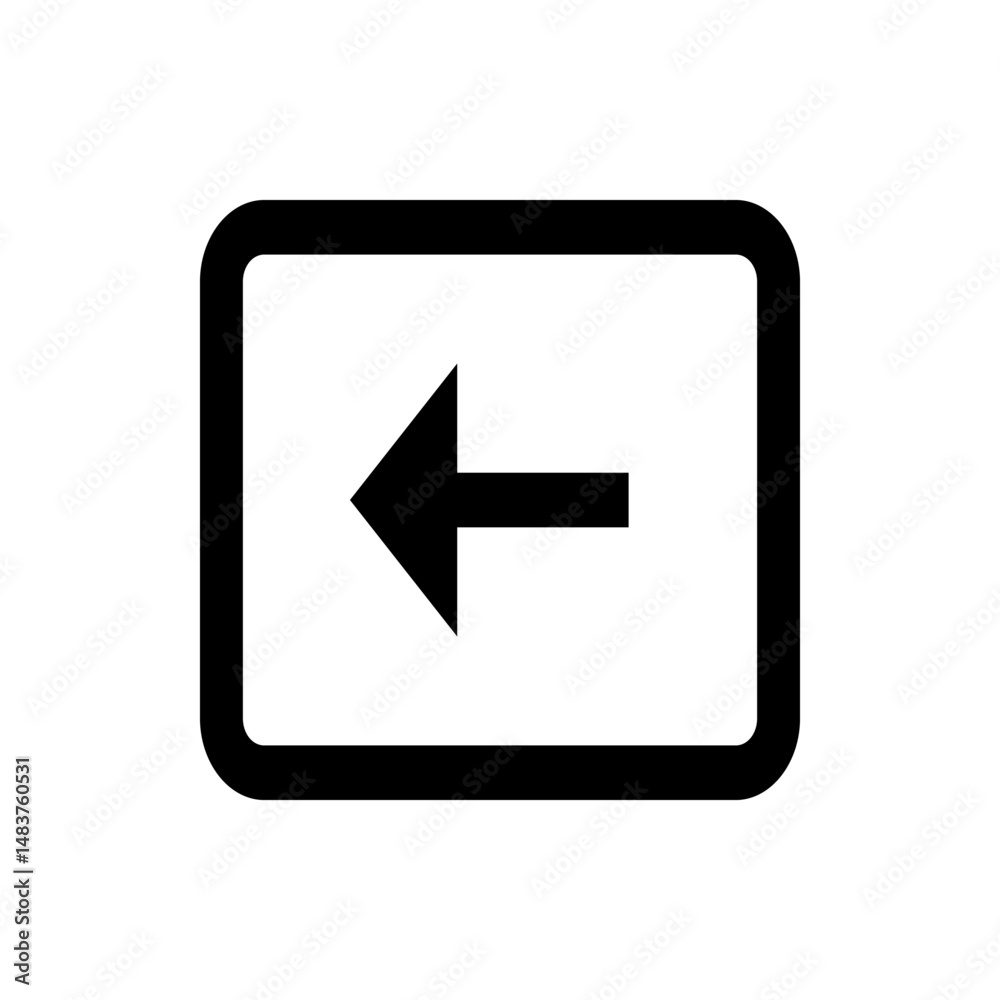Poster illustration of a backspace key with a left pointing arrow inside a rounded rectangle on a white bac