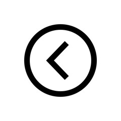 Black outlined circle containing a left pointing arrow indicating a previous page or direction back icon