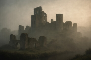 Obraz premium Castle enveloped in mist.
