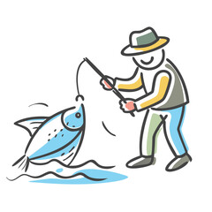 fisherman cleaning a fish icon, fisherman cleaning a fish vector illustration-simple illustration of fisherman cleaning a fish, perfect for fisherman cleaning a fish logos and icons