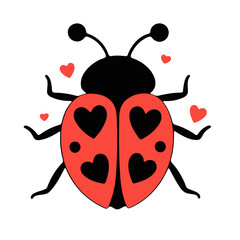 insect, ladybug, hearts, cute, whimsical, cartoony, digital art
