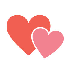 2 red and pink heart shapes, minimal, clean lines, flat design, vibrant colors, simple, digital illustration
