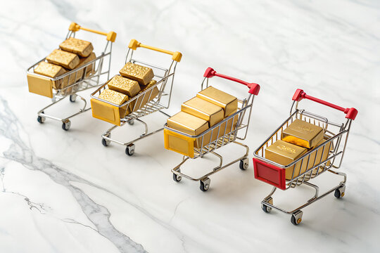 Miniature Shopping Carts with Gold Bars