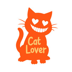 cat, cartoon, red, smiling, hearts, cat lover, whimsical, cute,digital art,illustration
