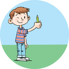 boy measures the distance with a pencil2.eps