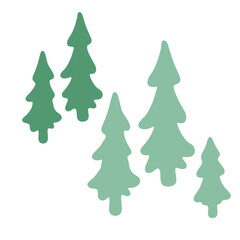 digital illustration of stylized coniferous forest,minimalist low poly evergreen trees