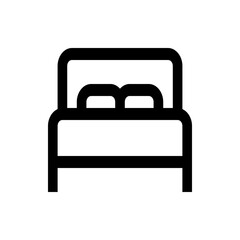 Illustration of a simple black bed frame with two pillows in a minimalist outline style on white background