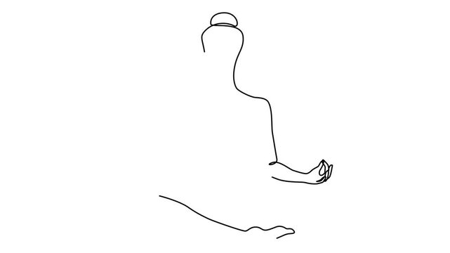 Yoga woman continuous contour drawing. Motion one line art. Yoga girl movie. Lotus position, asana for meditation. Body and soul harmony concept outline video. Single line animation. Asana.
