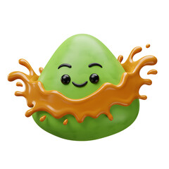 A cute green blob is surrounded by a splash of caramel, perfect for illustrations or graphic design.