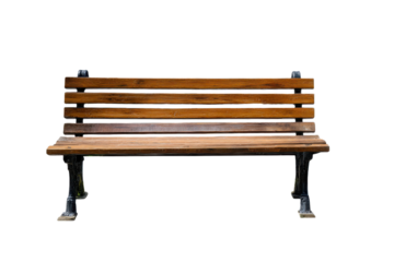 Empty wooden park bench with cast iron legs on a transparent background vector for easy compositing and design projects