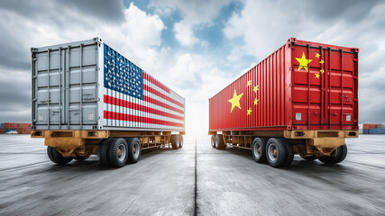  Usa and china import and export of commercial goods, symbolizing international conflict.