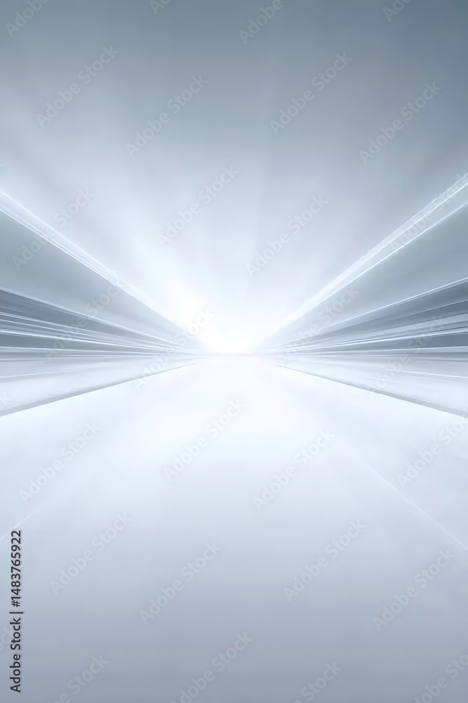 Poster 白とグレーの抽象的な未来的なトンネルの背景 光沢のある表面と幾何学的な線が特徴です 高速道路の視点図