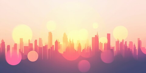 abstract background with city skyline silhouettes in dusk colors, smooth gradients abstract background with golden balloons and soft lighting, 3d style,