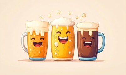 Glass of beer in hand, group of happy friends drinking and toasting beer