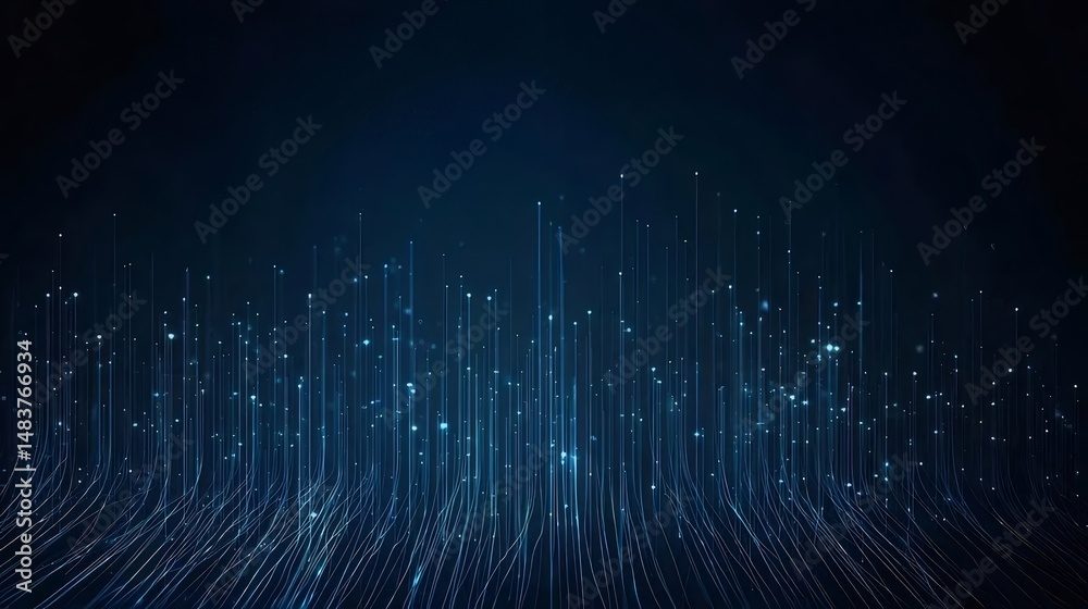 Poster 抽象的な青いネットワーク ライト データ接続技術の背景 未来的なデジタル線と粒子が速度と通信のインターネット システムを照らします