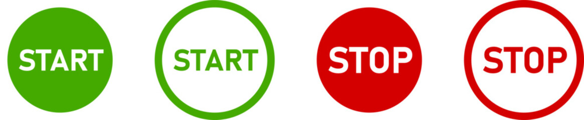 Basic Green Start and Red Stop Button Icon Set. Vector Image.