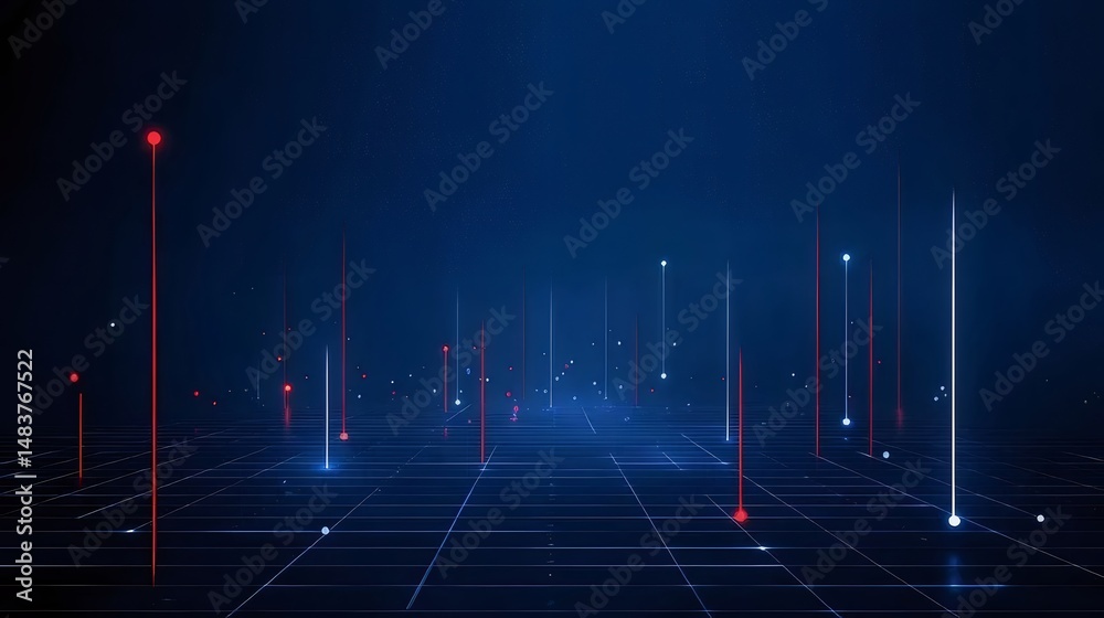Poster 青と赤のライトが付いた抽象的なデジタルネットワーク背景テクノロジーの抽象的な背景データ接続とインターネットの未来的なグラフィック