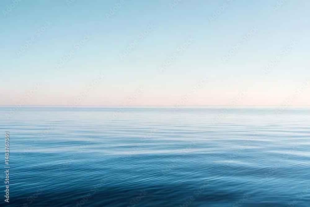 Poster 穏やかな海と空のグラデーション 水平線が美しい背景 海岸線のない青い水と澄んだ空の風景写真