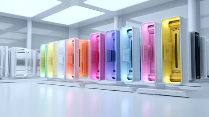 Vibrant collection of colorful retro gadgets arranged in a modern display.