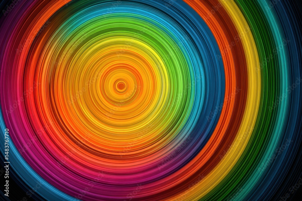 Poster abstract rainbow color wheel background with concentric circles, creating a vibrant and dynamic desi